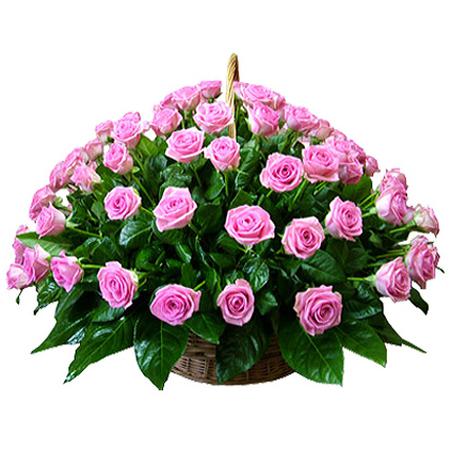 Корзина из 101 розовой розы «Аква»